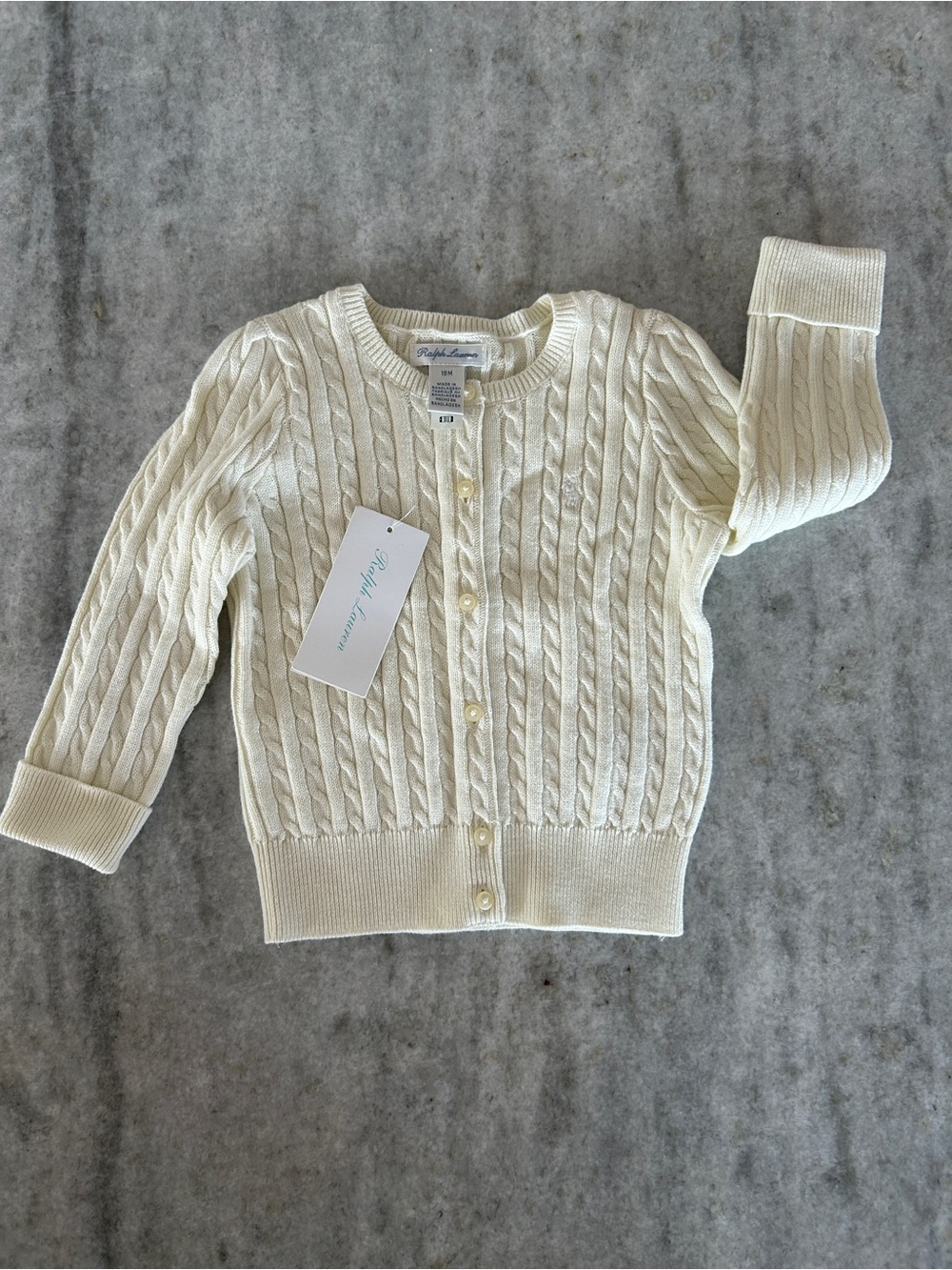 Ralph Lauren Ivory Cable-Knit Button Cardigan Size 18M